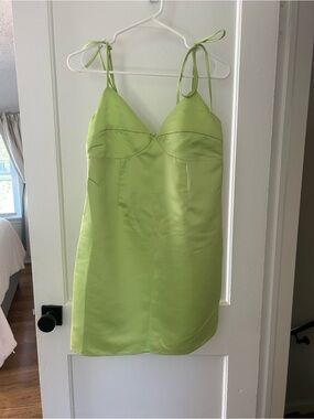 Lime Green Satin Tie-Strap Mini Dress NWT Size Medium